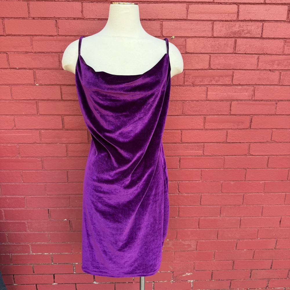 SHEIN Curve Womens‎ 2XL Purple Velvet Cowl Neck Mini Dress Bodycon Fairy Whimsy